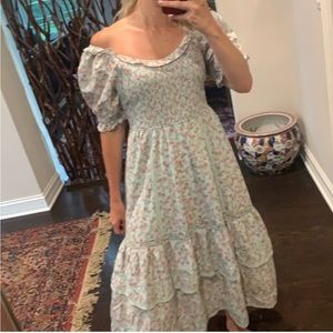 LoveShackFancy Floral Long Maxi Dress Puff Sleeve